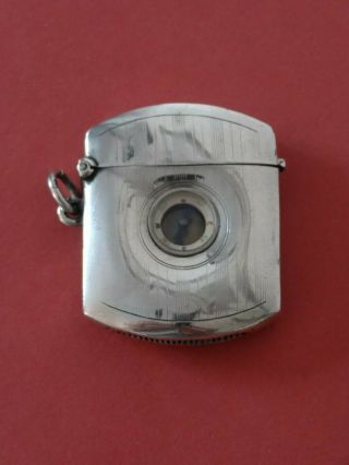An Unusual Shaped Solid Silver Vesta Case With Inset Compass Birmingham 1909