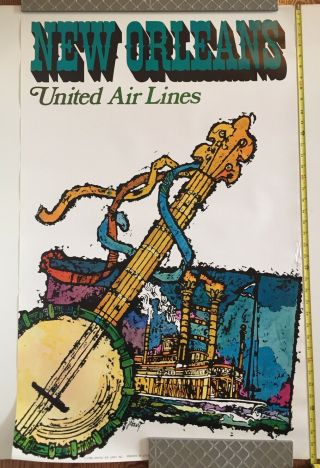 1968 VINTAGE UNITED AIR LINES ORLEANS TRAVEL POSTER JEBARY 2