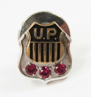 Vtg Union Pacific Railroad Employee Service Pin Tie Tack Gold 10kt 3 Red Stones
