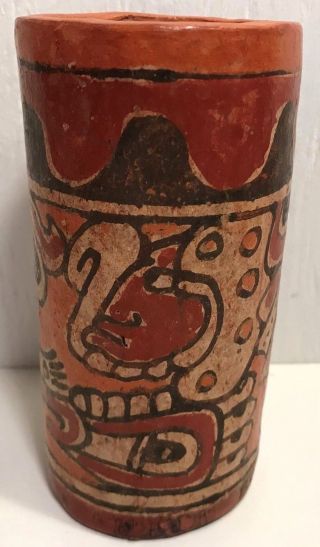 Antique Aztec Mayan Inca Terracotta Clay Painted Face Body Primitive Vessel Cup