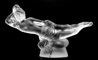 Glamorous Art Deco Nude Lady Sculpture Satin Glass Large Figurine
