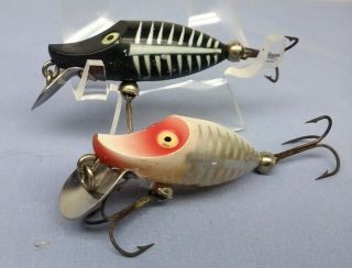 2 Vintage Heddon Tiny Runts Lures 2 " Body Black And White