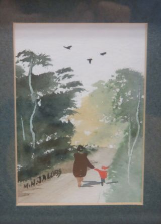 Vintage Watercolor Print Of Holding Hands Signed By M.  H.  Jacobs - Signed On Back