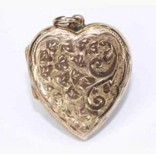 Fine Antique Victorian 9ct Gold Engraved Ivy Leaf Heart Locket/pendant/charm
