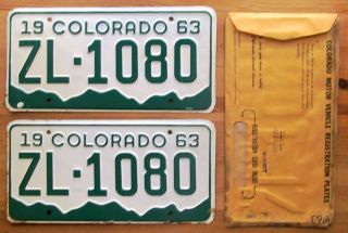 Colorado 1963 Summit County License Plate Pair & Envelope Zl - 1080