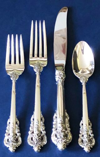 Wallace Sterling Silver Grande Baroque Flatware Set 4 Pc Place Setting