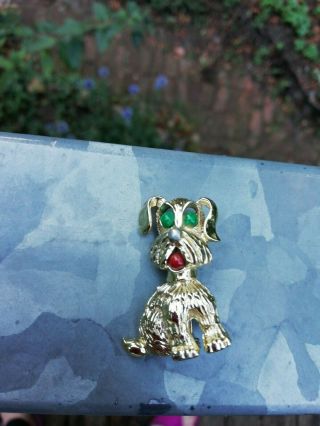 Cute Vintage Sarah Coventry Gold Tone Puppy Dog Brooch
