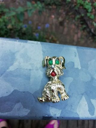 Cute Vintage Sarah Coventry Gold Tone Puppy Dog Brooch 2