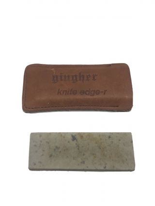 Vintage Gingher Knife Edge - R Sharpening Stone Whetstone W/ Leather Case