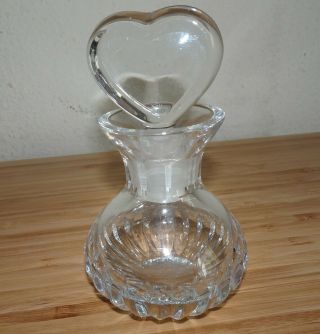 Vintage Hand Cut Crystal Clair Glass Perfume Bottle With Heart Shaped Stopper