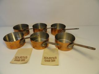 Set Of 6 Antique French Copper Mini Pots Pans Tournus France