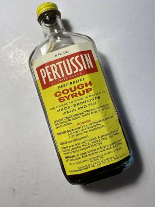 Vintage Glass Pertussin Cough Syrup Medicine Bottle With Metal Top