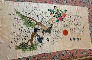 2 Antique Chinese Qing Dynasty Hand Embroidery Panel Wall Hanging 30 " X 56 "