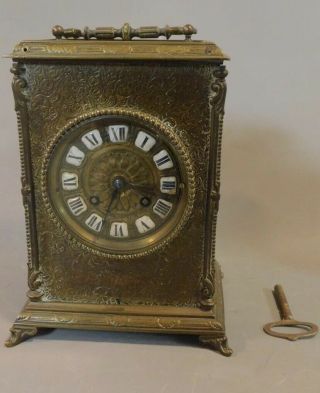 Japy Freres Et Cie 19th Century Brass Cased Mantel Clock With Key And Pendulum