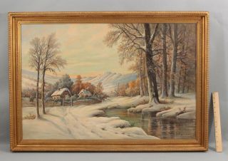 Antique Thomas Manning Moore American Winter Snow Country Landscape Oil Painting