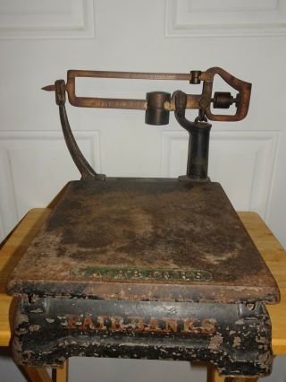 Antique Fairbanks 50 Lb Cast Iron Counter Top Platform Scale
