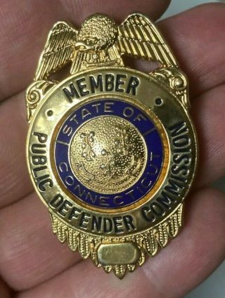 Rare Vintage Connecticut Public Defender Commission Gold Plated Brass Badge