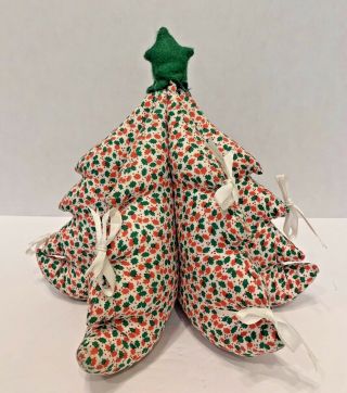 Vintage 3 - D Stuffed Fabric Christmas Tree Hand Crafted Handmade Decorations Gift