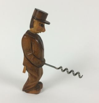 Vintage Swiss Novelty Wooden Corkscrew - Hand Carved Risque Man By Jobin