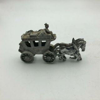 Vintage Horse Drawn Carriage Pewter Figurine 3 - 1/2 " Long Miniature M9
