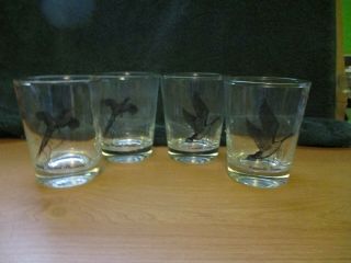 Vintage Set Of 4 Canada Goose And Ring Necked Pheasant Barware Glasses 4 "