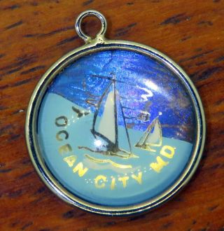Vintage Sterling Silver Butterfly Wing Ocean City Maryland Sailboat Charm Disc