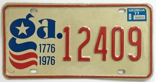 Georgia 1976 1977 Bicentennial License Plate,  12409,