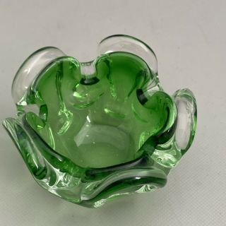 Vintage Retro 1960s/1970s Murano Art Glass Emerald Green Ashtray Dish Bowl