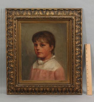 C1900 Antique American Portrait Oil Painting,  Young Girl In Pink,  Gilt Frame Nr
