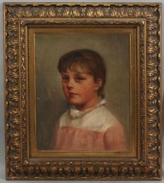 c1900 Antique American Portrait Oil Painting,  Young Girl in Pink,  Gilt Frame NR 2