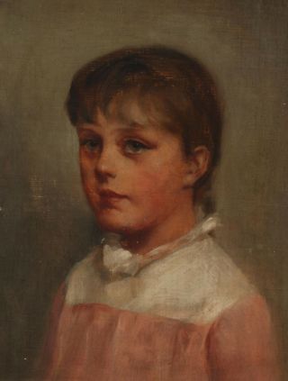 c1900 Antique American Portrait Oil Painting,  Young Girl in Pink,  Gilt Frame NR 3