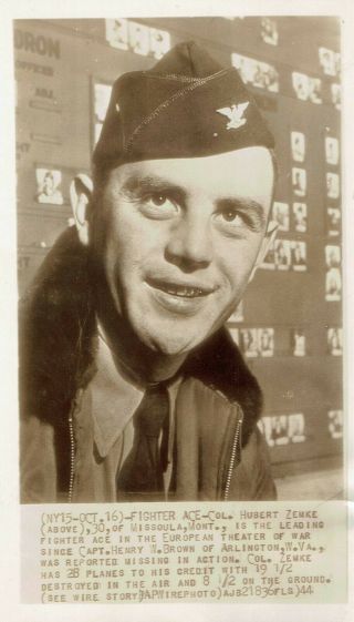1944 Vintage Photo Us Army Air Force Fighter Pilot Hubert Zemke In Uniform Ww2