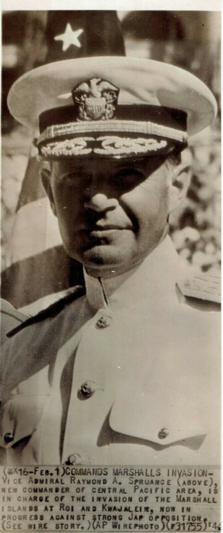 1944 Vintage Photo Ww2 Pacific Fleet Commander Raymond Spruance Wearing Uniform