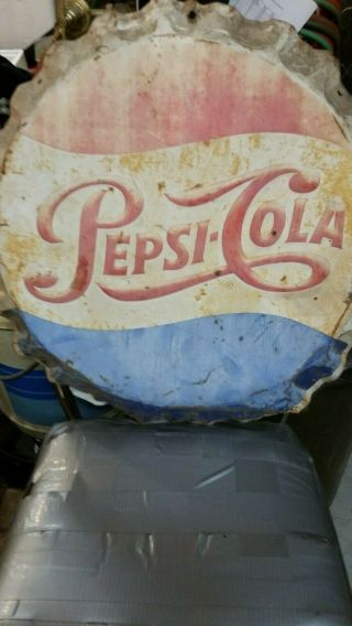 Antique Pepsi Cola " Bottle Cap " Sign.  Stout Sign Co.  1965 19 " Diameter.  M - 114