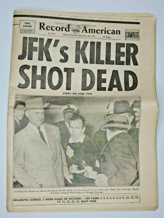 Vintage Lee Harvey Oswald Shot Newspaper November 25 1963 Boston Record American