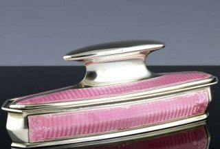 Excellent1928 Art Deco Pink Guilloche Enamel Sterling Silver Nail Buffer In Case