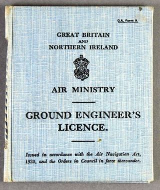 Air Ministry Vintage 1937 Ground Engineer’s Licence Imperial Airways Flying Boat