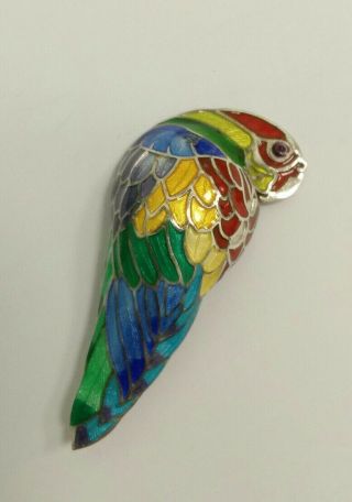 Vintage Sterling Silver Enamel Parrot Pin Brooch Signed Taxco Mexico Maya Tm - 171