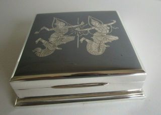 Siam Sterling Silver Niello Cigarette,  Jewellery Box,  Circa 1930
