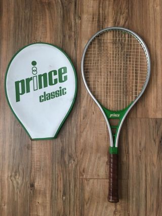 Vintage 1982 Prince Classic Green Tennis Racquet 4 3/8 W/ Cover,