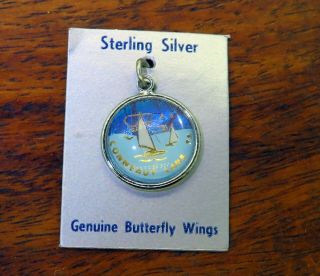 Vintage Sterling Silver Butterfly Wing Conneaut Lake Sailboat Charm On Card