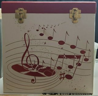 Vintage 12 " Vinyl Record Carrying Case Red Musical Note Pattern Vg,