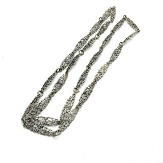 Antique Victorian Sterling Silver Fretwork Link Chain Necklace 123