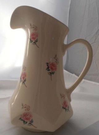 Vintage Chic Large 10 " Tall Ivory Ceramic Pitcher With Pink Roses Shabby Vase