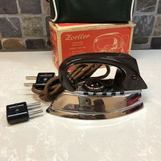 Vintage Zoeller Electric Travel Iron Made In West Germany W Pouch Case Box / F3
