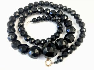 Antique Victorian Large Whitby Jet Faceted Bead Graduating 26” Necklace 69g