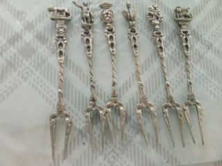 Vintage Italian Silver Plated Olive Fork Set X 6 Ornate Romulus And Remus Etc