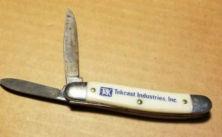 Vintage Ranger 2 Blade Pocket Knife Made In Usa Tekcast Ind.  On Handle E5007