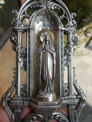 Antique French Silvered Metal Holy Water Font Benitier Stoup Art Nouveau Marked