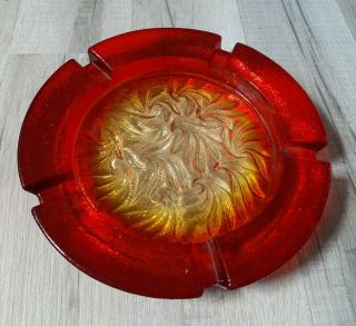 Vintage Blenko Fauna Amberina Glass Ashtray Red Yellow Flame Mid - Mod